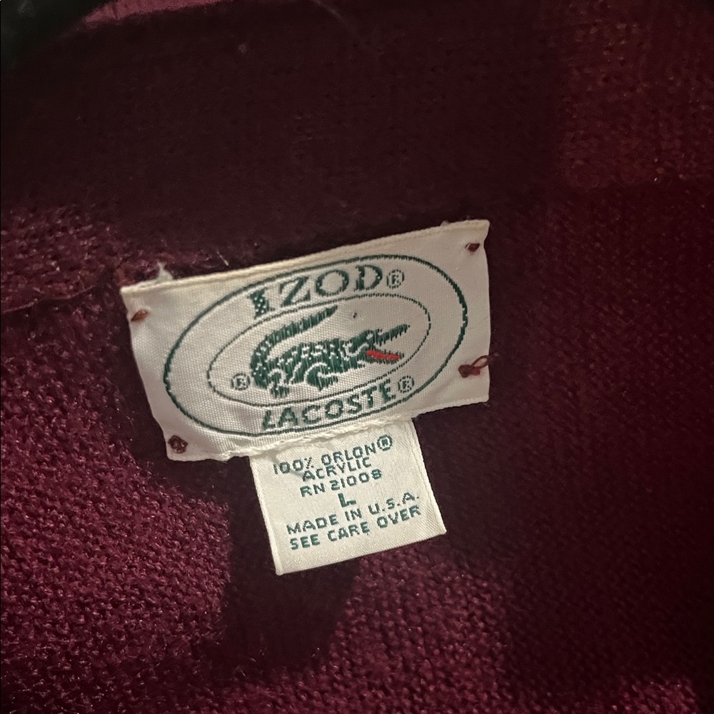 Vtg IZOD Lacoste Men's Burgundy Button Cardigan Sweater - Size L - Picture 2 of 7
